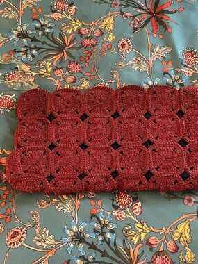 Vintage Crochet Clutch Bag in Deep Orangey Red